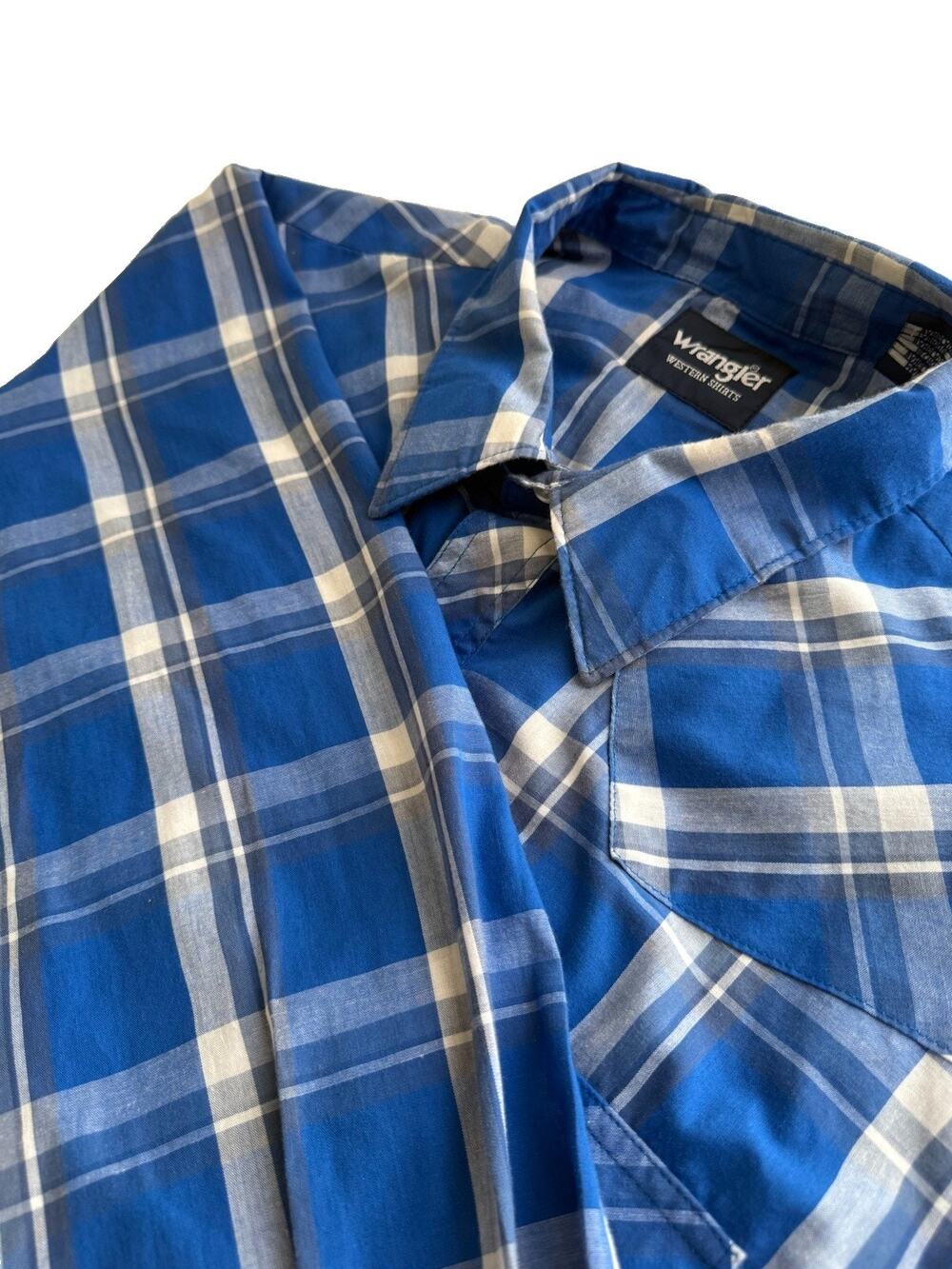 Wrangler Men's Plaid Long Sleeve Pearl Snap Button-Up Point Collar 2XL Pockets